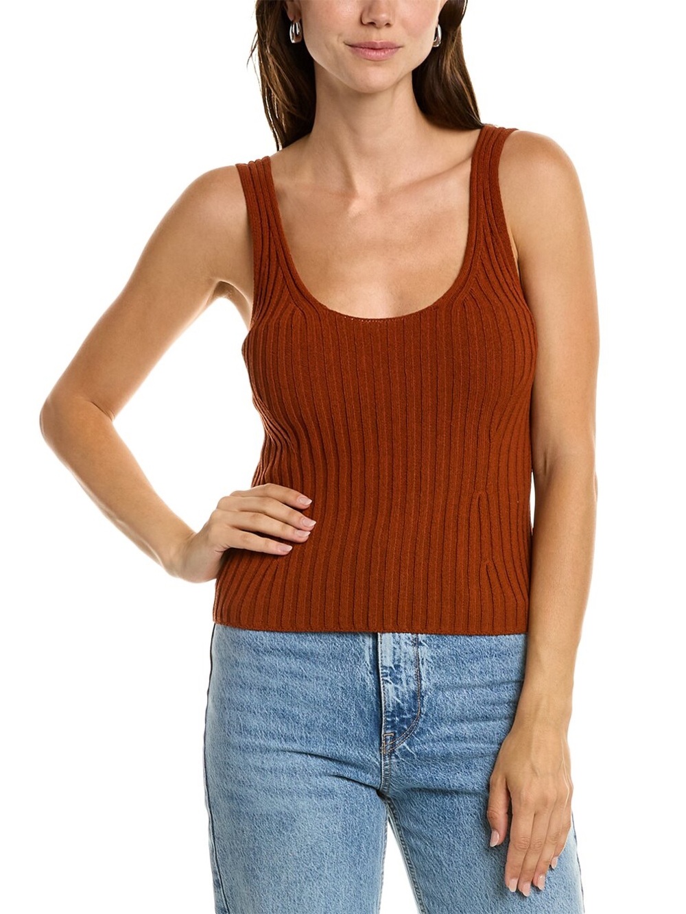 Vince Rust Amber Ribbed Knit Tie Back Tank Top Size M
